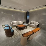 Luxury Light Gray Leather & Teal Velvet Sofa Set with Brand-Embossed Cushions & Gold Stainless Steel Base